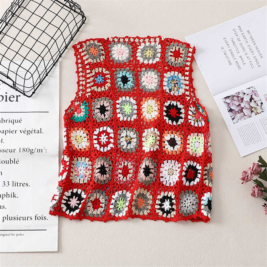 Floral Crochet Knitted Vest Women Summer Womens Retro Sleeveless Jacket Cardigan Boho Bohemian Beach Embroidery Waistcoat 210819