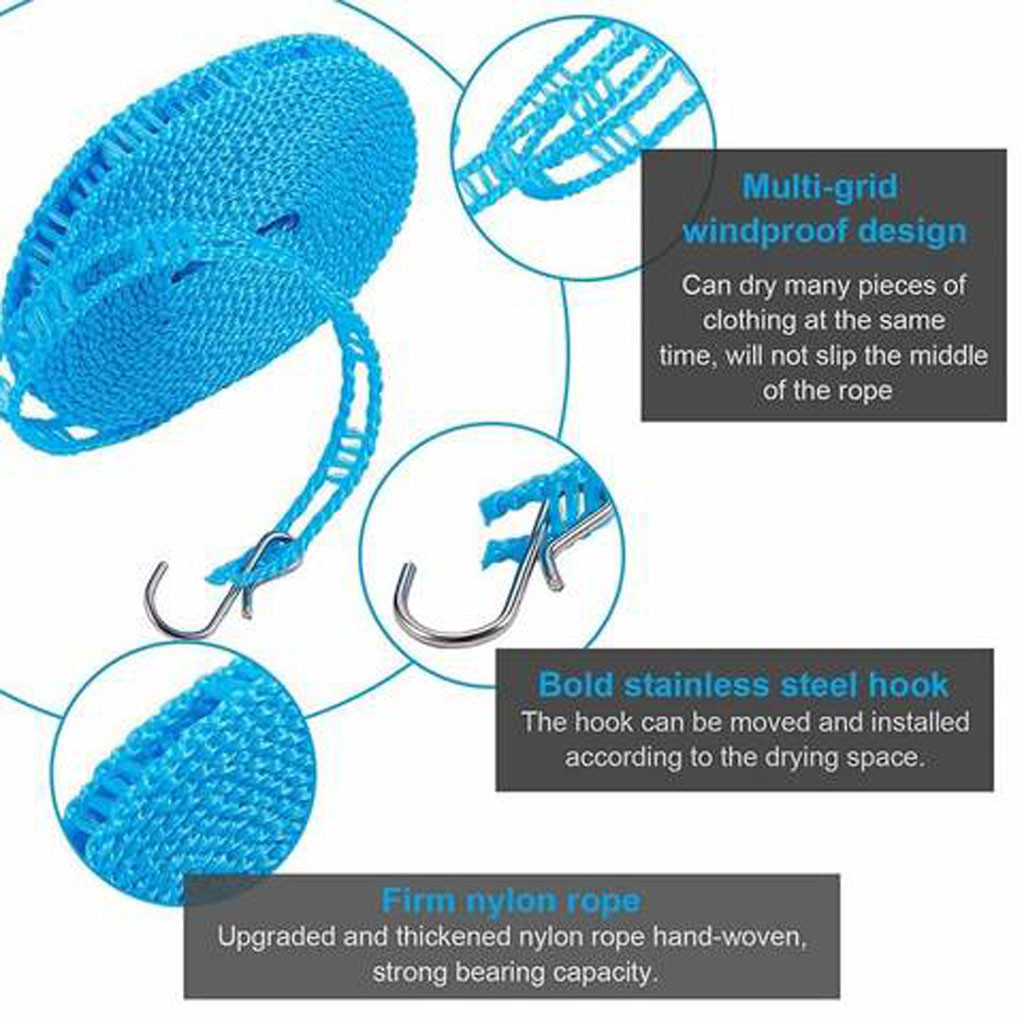 Tendedero retractile wind-proof suspension rope Drying rope hangers of anti-slip plastic clothes easy to carry retractable line
