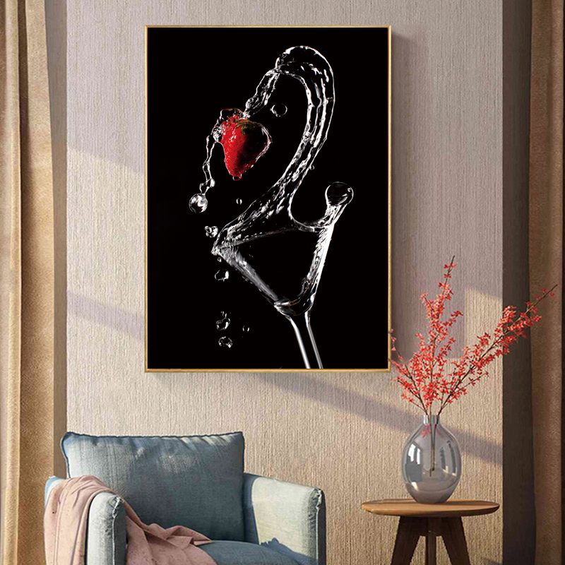 Romantic Wine Glasses Strawberry Pictures Canvas Paintings Wall Art Gallery Dining Room Bar Home Decoration Posters