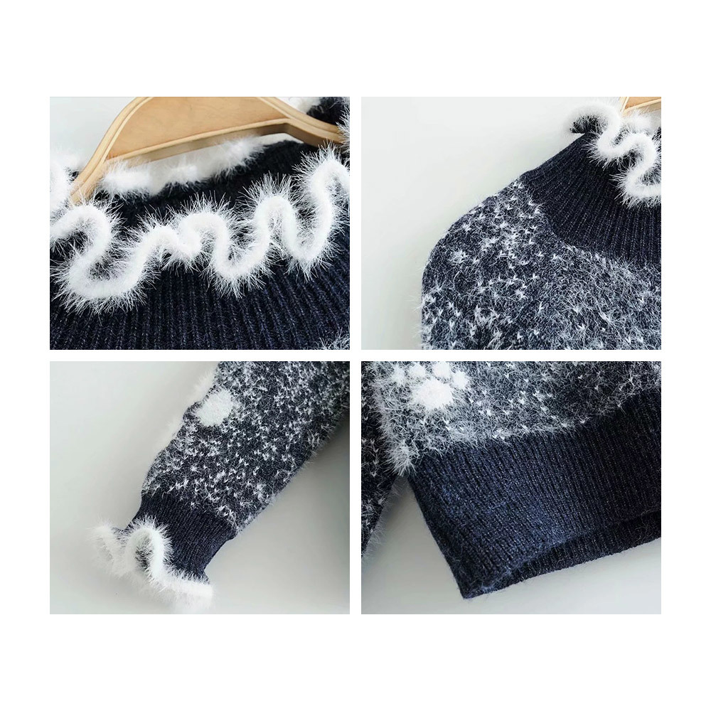 Women Year Deer Sweater Long Sleeve Turtleneck Knitted Casual Ruffles Loose Pullover Jumper 210428