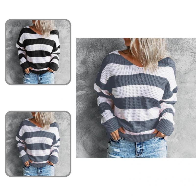 Women's Sweaters Women Pullover Sweater Lady Streetwear All Match Knitted Striped, White;black
Women's Sweaters Women Pullover Sweater Lady Streetwear All Match Knitted Striped, White;black