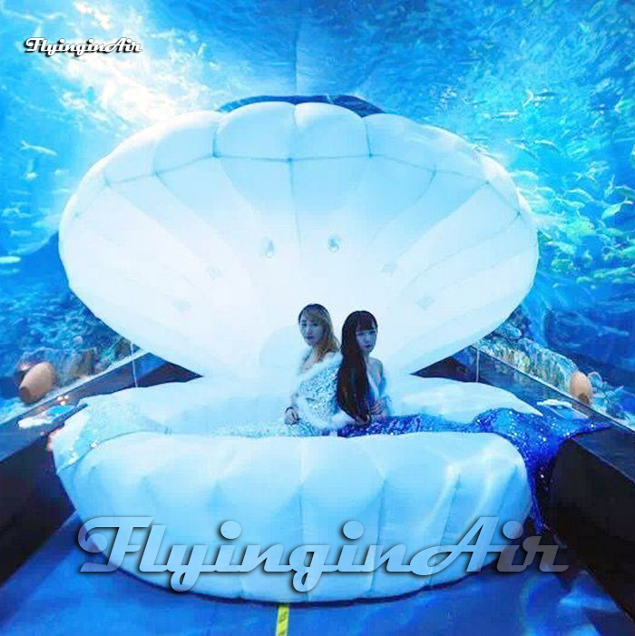 Customized Giant Inflatable Shell Model 3m White Clam Balloon Air Blown Mussel That Actors Hide Inside For Stage Show