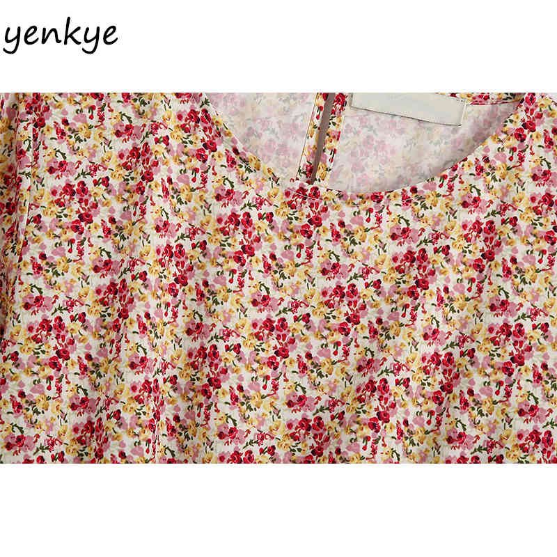 Floral Print Elastic Dress Women Round Neck Short Sleeve Hem Ruffle Mini Summer Casual Dresses robe femme BBWM2213 210515