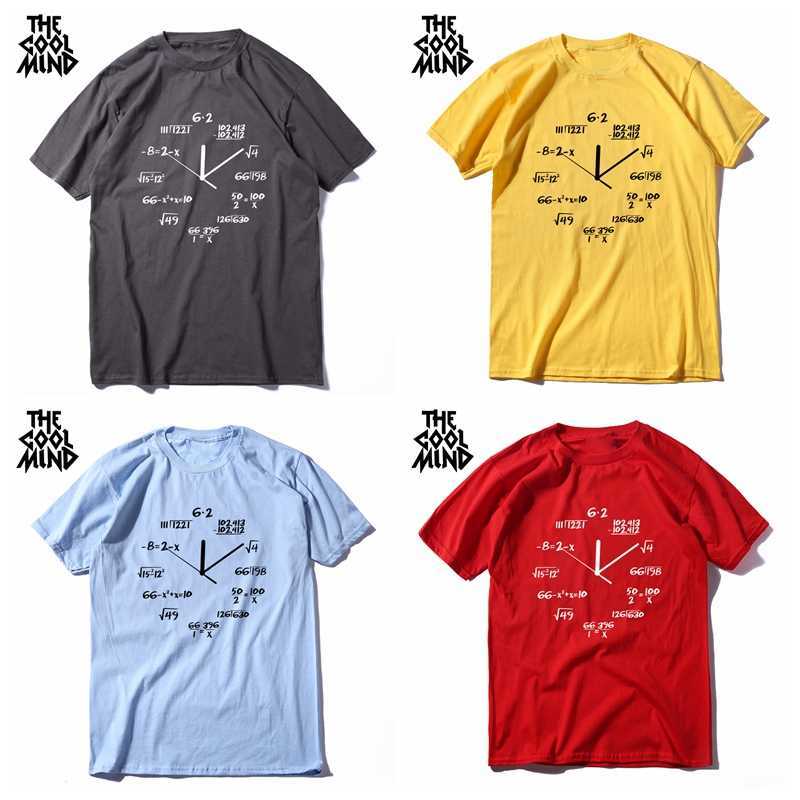 COOLMIND 100% cotton math clock print funny men T shirt casual short sleeve o-neck t cool summer t- s tee 210629