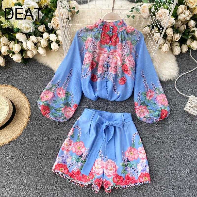 DEAT Women Printing Belt Shorts arrivals Turtleneck Lantern Sleeve Two Piece Set Fashion Temperament Summer 11D005 210709, Blue
DEAT Women Printing Belt Shorts arrivals Turtleneck Lantern Sleeve Two Piece Set Fashion Temperament Summer 11D005 210709, Blue