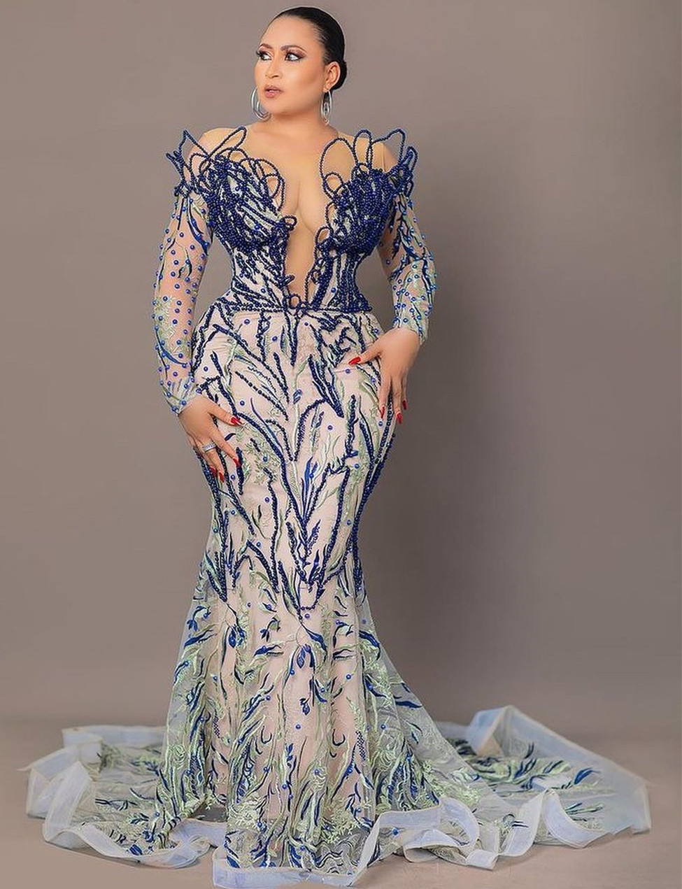 2022 Plus Size Arabic Aso Ebi Luxurious Mermaid Sexy Prom Dresses Sheer Neck Beaded Evening Formal Party Second Reception Gowns Dress ZJ550