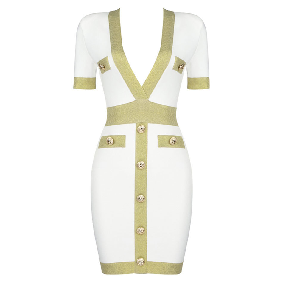 Free Women Bandage Dress Fashion Short Sleeve White Bodycon Celebrity Party Dresses Sexy Club Vestidos 210524