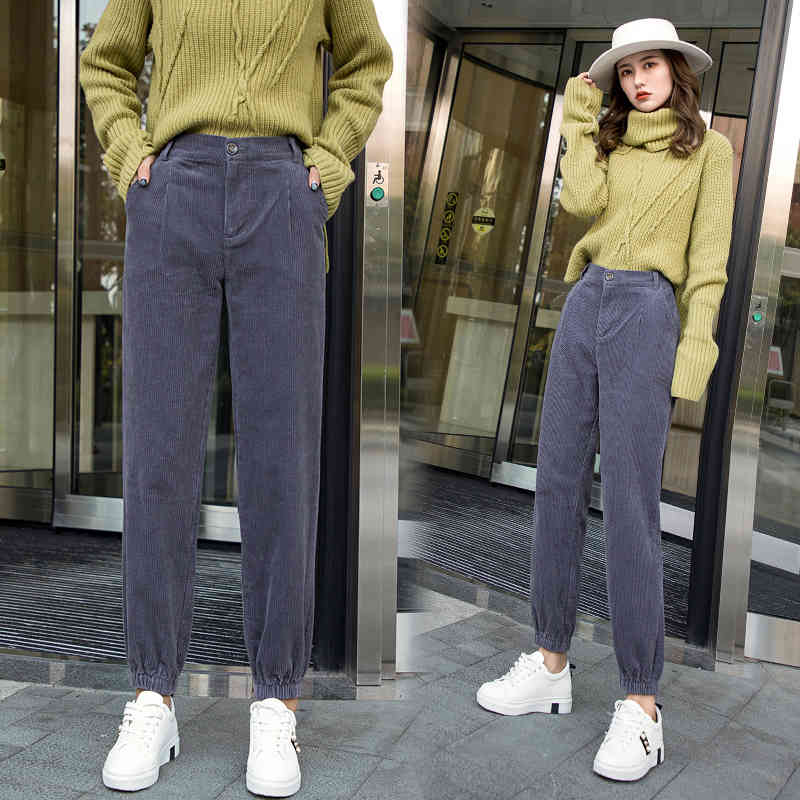 Plus Size Harem Pants Women Autumn and Winter Fashion Corduroy High Waist Trousers Female Ladies Long 7288 50 210506