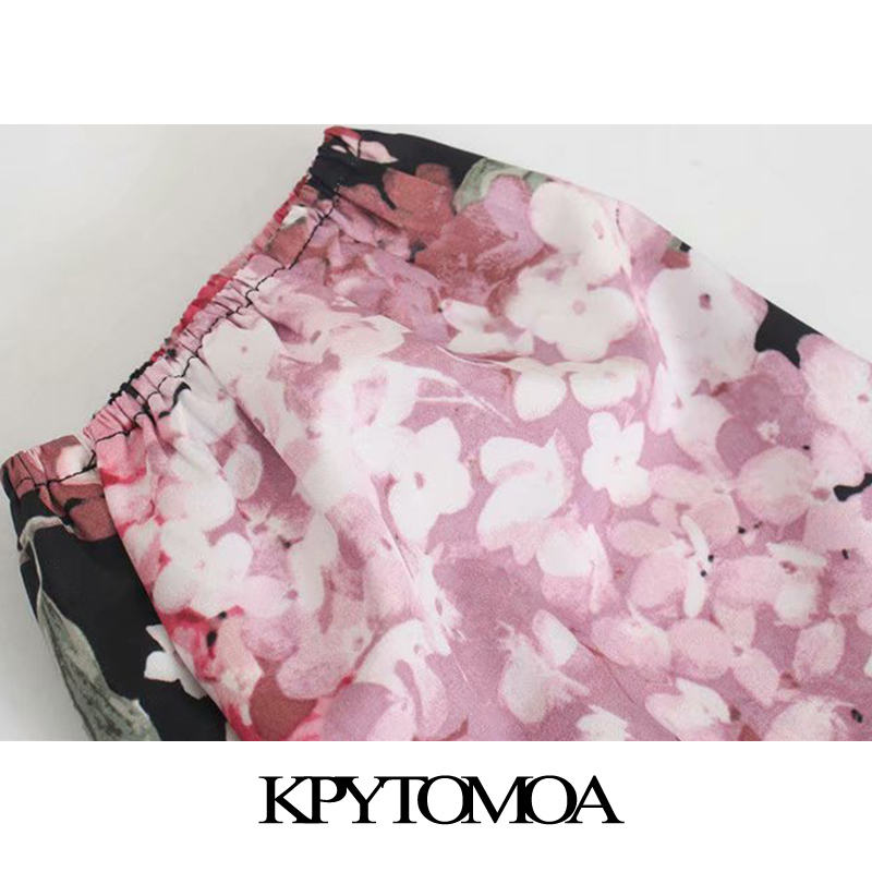 Women Chic Fashion Floral Print Pleated Midi Dress V Neck Puff Sleeve Female Dresses Vestidos Mujer 210420