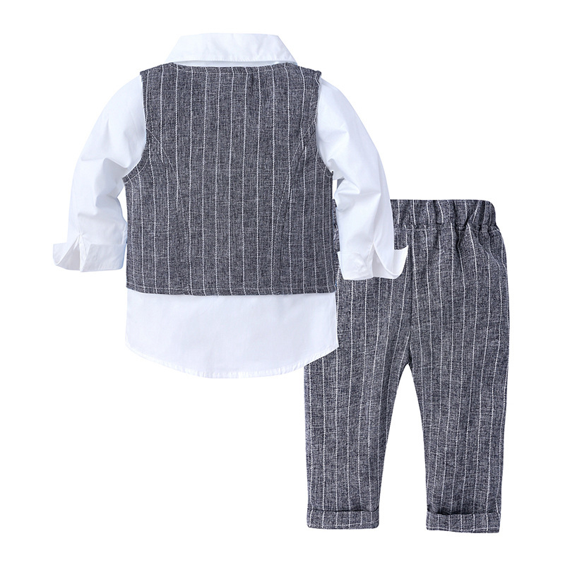 Infant Baby Boys Long Sleeve Shirt + Waistcoat +Pants Autumn Fashion Clothing Sets 3Pcs Kids Boy Gentleman Clothes Suits 210521