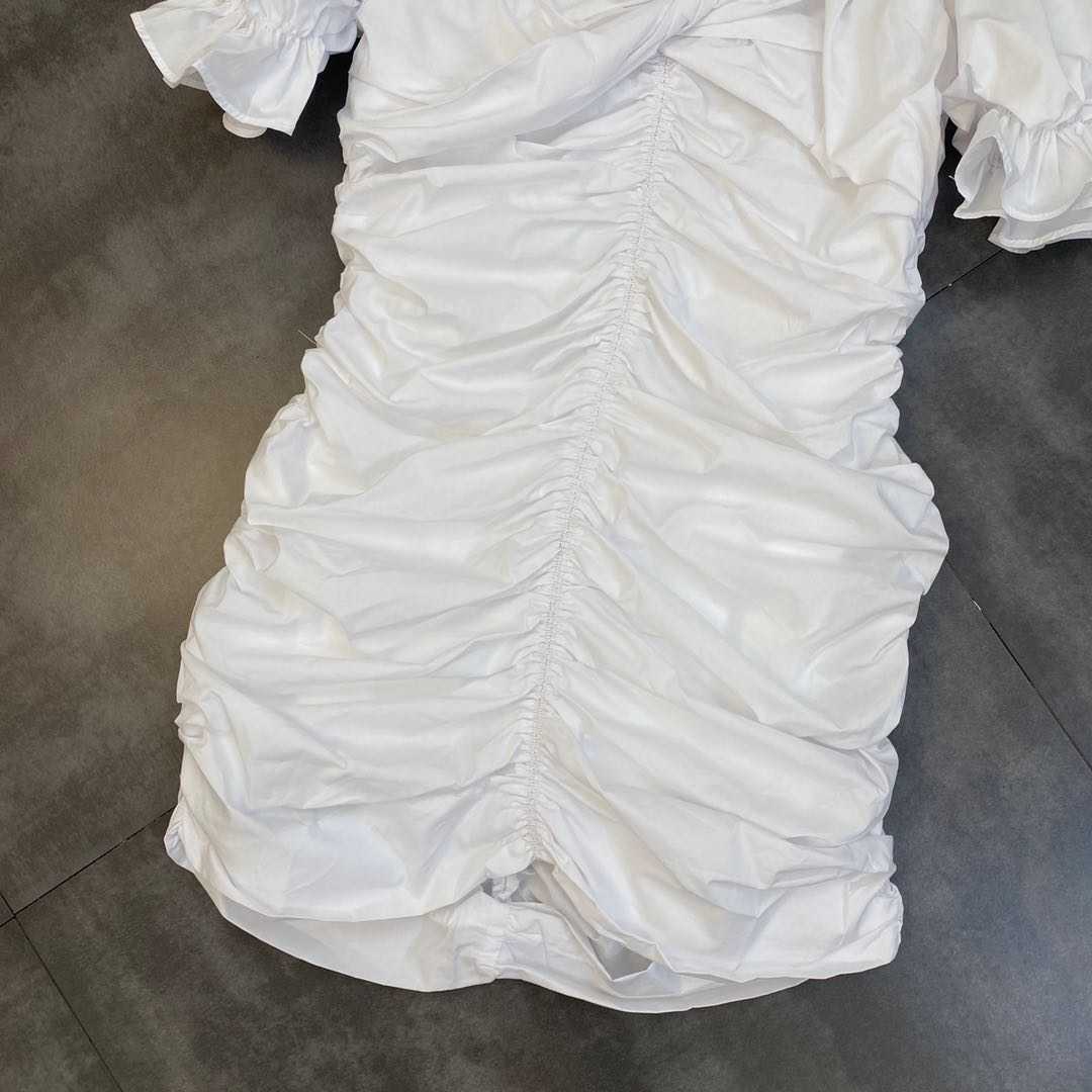 DEAT Women Pleated Ruffles Short Dress Round Neck Short Sleeve Arrivals Lady Temperament Fashion Spring Summer 11D1255 210709