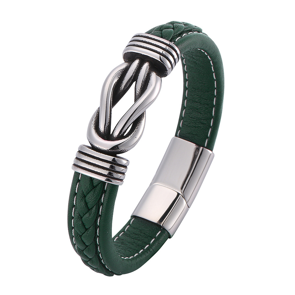 Hip Hop Mens Jewelry Stainless Steel Charm Magnetic Buckle Leather Bracelet for Gift