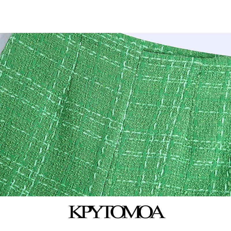 Women Chic Fashion With Lining Tweed Shorts High Waist Back Zipper Female Short Pants Mujer 210420