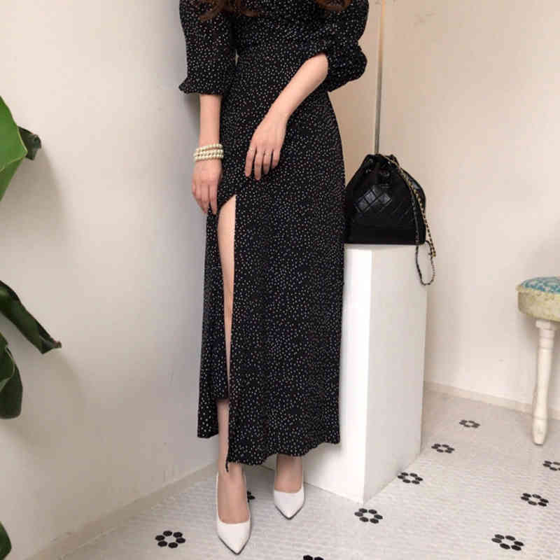 Arrival Korea Fashion Chic Bohemian Sexy V Neck Vintage Floral Printed Long Maxi Dresses Lantern Sleeve Beach Vestidos 210520