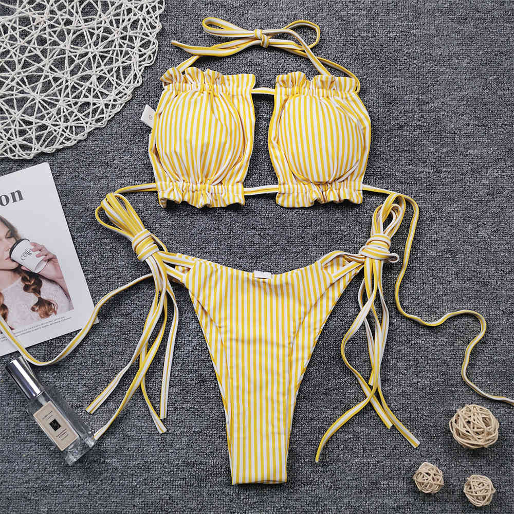 Sexy Thong Striped Bandeau Bikini String Tie Side Ruched Swimsuit Women Swimwear Swim Beach Wear Bathing Suit Two Piece 210520, Yellow stripe
Sexy Thong Striped Bandeau Bikini String Tie Side Ruched Swimsuit Women Swimwear Swim Beach Wear Bathing Suit Two Piece 210520, Yellow stripe