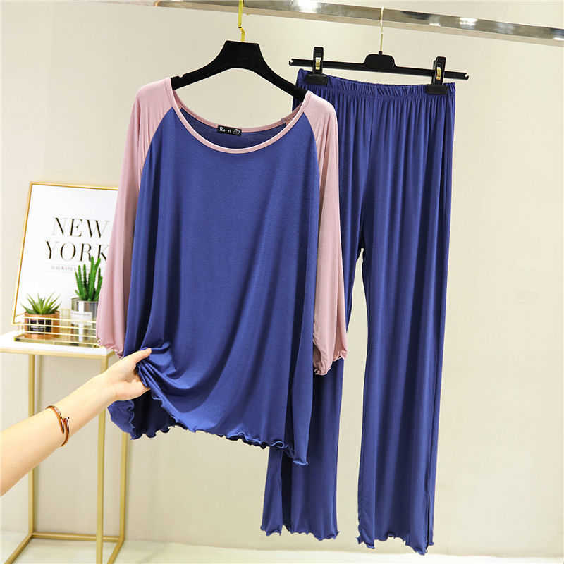 Women's Modal Pajamas Sex Sleepwear Set Top Women Solid Pajama Set 2Piece/Suit Full Sleeves Shirt Pant Lingerie Mom Homewear 210924