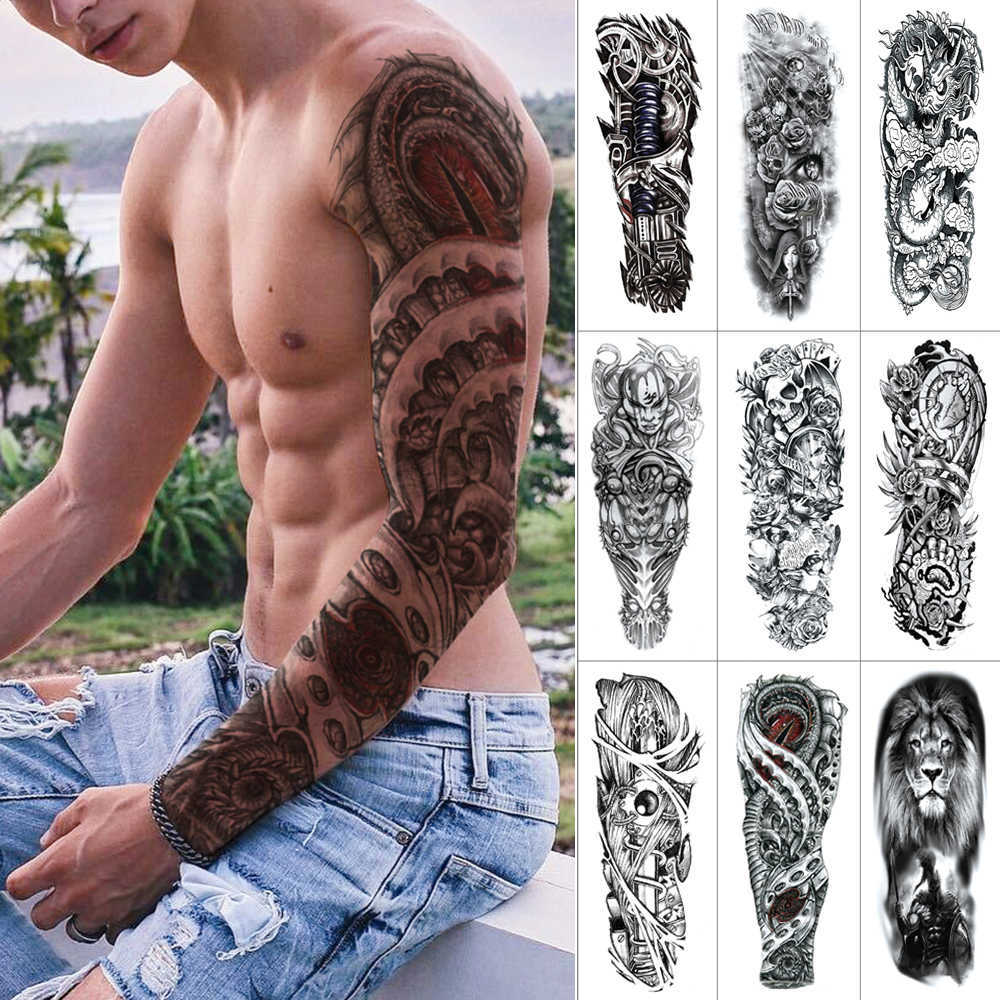 Mechanical temporary stickers Full arm Lion dragon jesus Large waterproof fake Black sleeve tattoo for men
Mechanical temporary stickers Full arm Lion dragon jesus Large waterproof fake Black sleeve tattoo for men