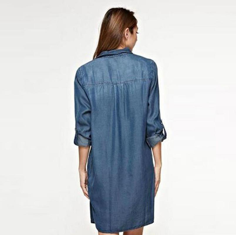 Casual Dresses Denim Dress For Women 2022 Autumn Blue V-Neck Long Sleeve Mini Plus Size Washed Shirt Vestidos