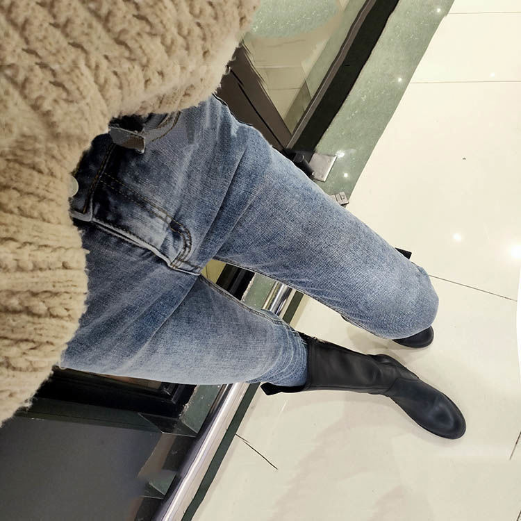 Kog626 Blueberries Women Wear With Additional Velvet High Waist Jeans Show Joker Qiu Dong Skin-Tight Feet Nine Points Pencil