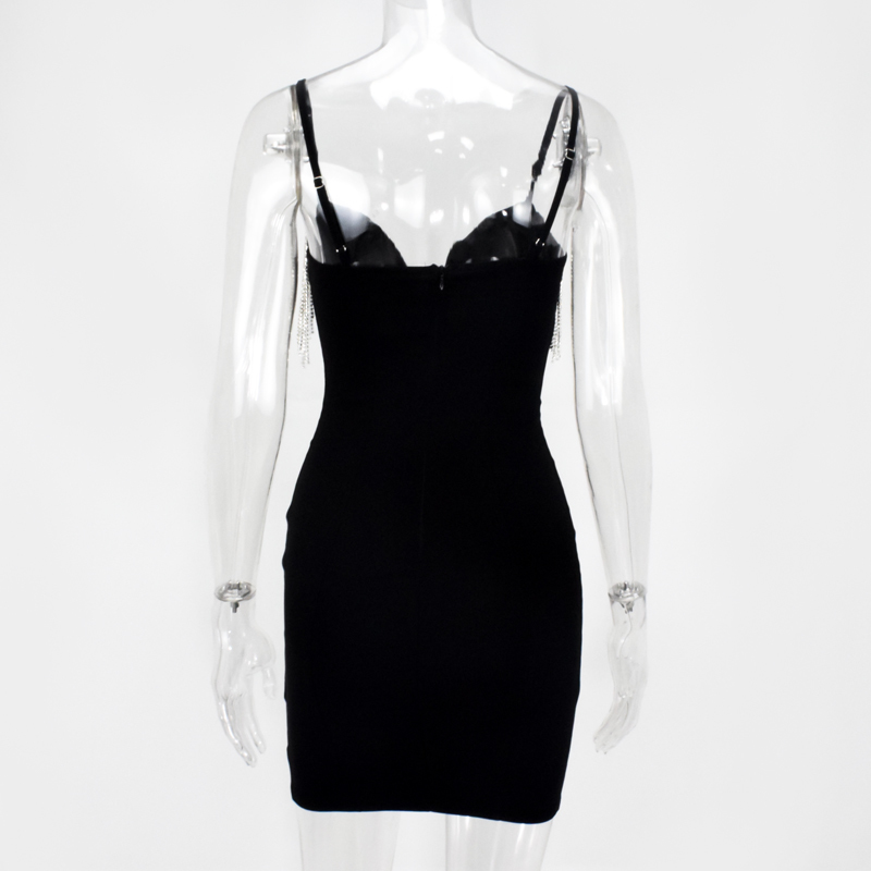 NewAsia Tassel Sequin Dress Women Diamond Fringe Deep V-neck Underwired Sexy Dresses Woman Party Night Club Bodyocn Dress White 210409