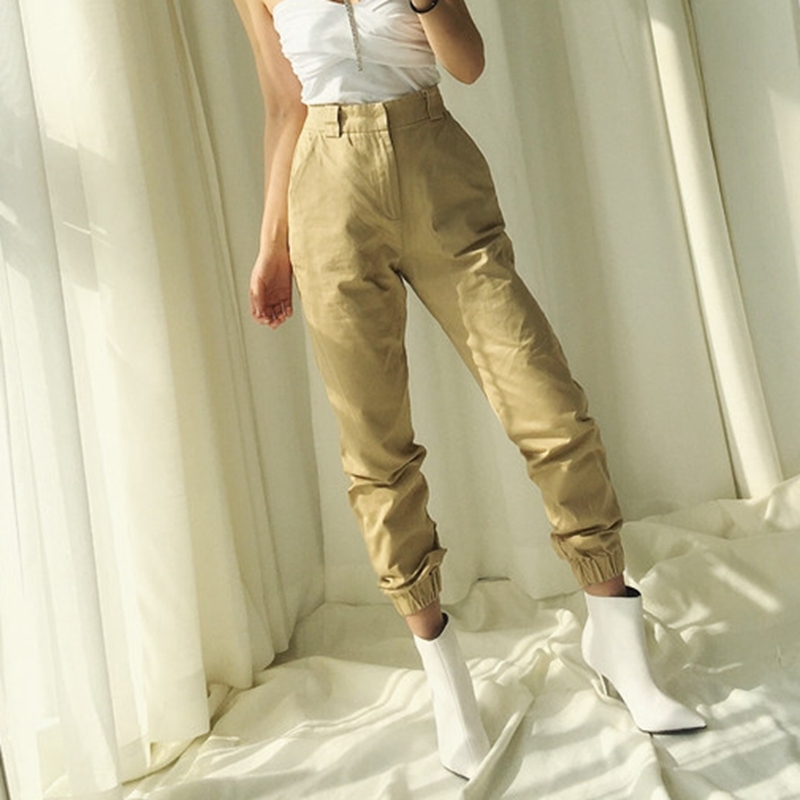 vintage chain black cargo pants women high waist joggers baggy trousers streetwear plus size 210521