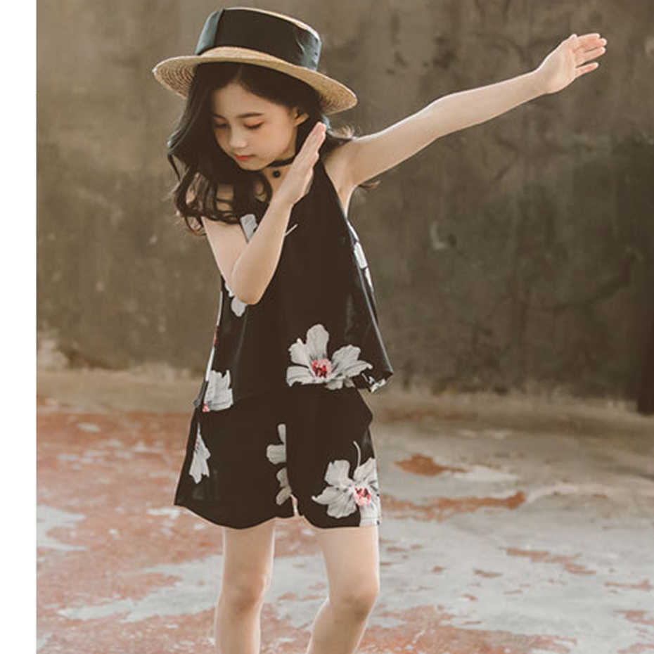 Set Clothes For Girls Floral Vest + Short 2PCS Children'S Costumes Big Kids Summer 6 8 10 12 13 14 Year 210527