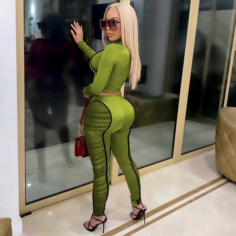 Elegant Sexy Two Piece Set Women Long Sleeve Crop Top and Bodycon Pants Set Party Club Outfits for Women 2 Piece Tracksuit Set Y0625