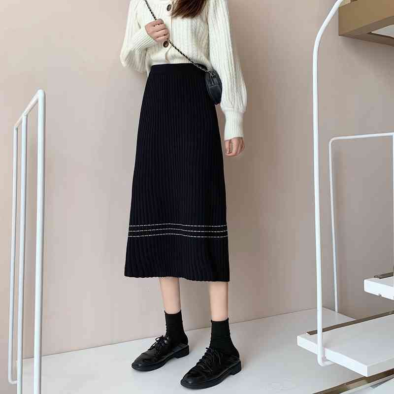 Nomikumsa Women Sweater Skirt Autumn Winter Korean Causal Bottoms High Waist A-line Knitted Skirts New Mujer Faldas 6D196 210427
