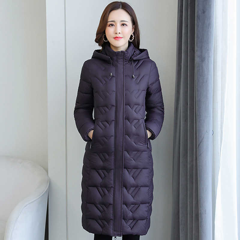 Female Long Coat Hooded Solid Casual Women's Winter Jacket With Zipper Thick Stand Collar Cotton Padded Woman Parkas 210819
