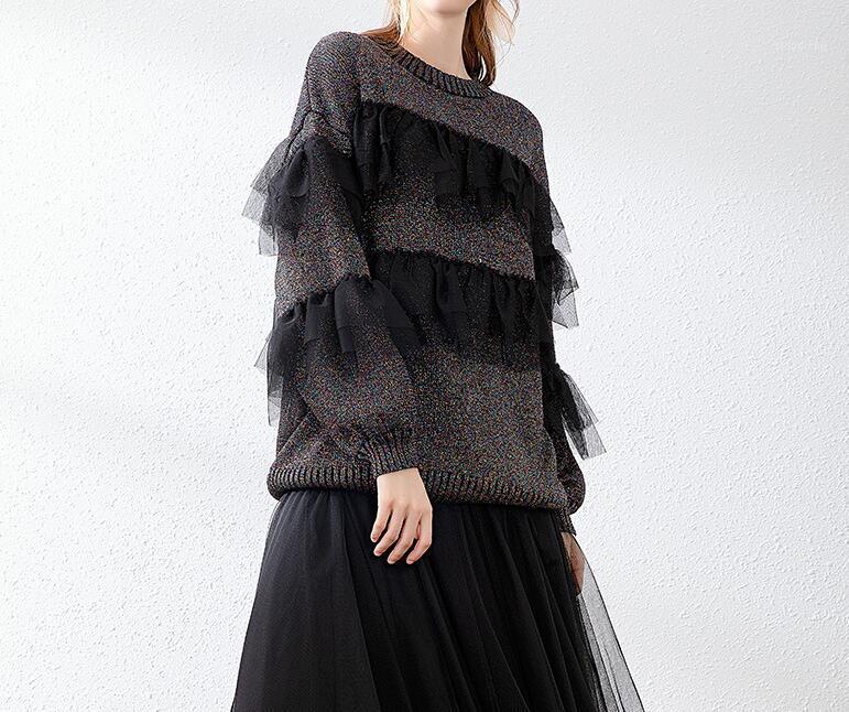 Women's Sweaters Fashion Sexy Women Knitted Sweater Long Sleeve Pullover O-neck Tulle Patchwork High Quality Spring Autumn Loose Tops, White;black
Women's Sweaters Fashion Sexy Women Knitted Sweater Long Sleeve Pullover O-neck Tulle Patchwork High Quality Spring Autumn Loose Tops, White;black