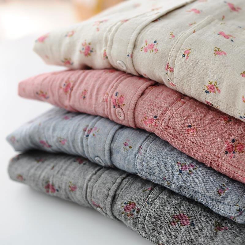 Autumn Arts Style Women Long Sleeve Loose Shirts All-matched Casual Peter Pan Collar Mori Girl Cotton Print Blouse Tops S94 210512