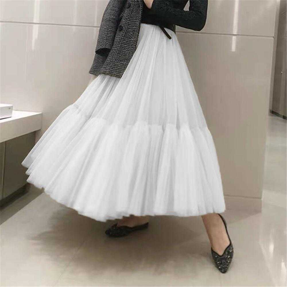 90 cm Runway Soft Tulle Skirt Hand-made Maxi Long Pleated Skirts Vintage Petticoat Voile Jupes Falda 210621