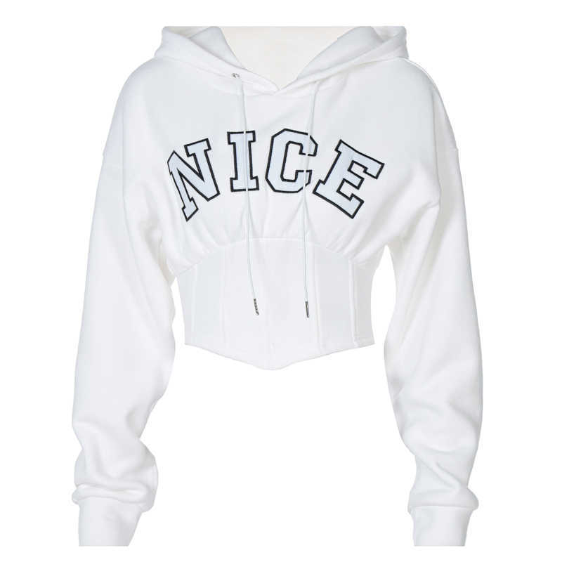 ZHISILAO Crop Tops Warm Woolen Sweatshit Women White Letter Print Hoodies Winter Sexy Corset Pullover Hooded Streetwear 211008