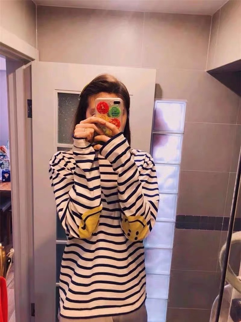 Kapital Hirata Hiro arm smile sea soul round neck men's and women's casual cotton stripe long sleeve T-shirt fashion, Black and white stripe
Kapital Hirata Hiro arm smile sea soul round neck men's and women's casual cotton stripe long sleeve T-shirt fashion, Black and white stripe