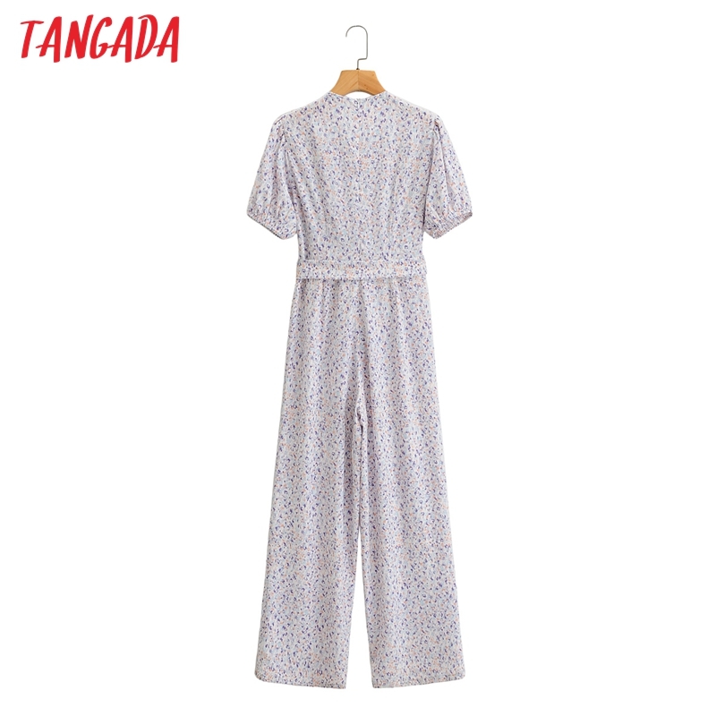 Women Summer Floral Print Beach Short Sleeve Bow Female Casual Jumpsuit 1F99 210416