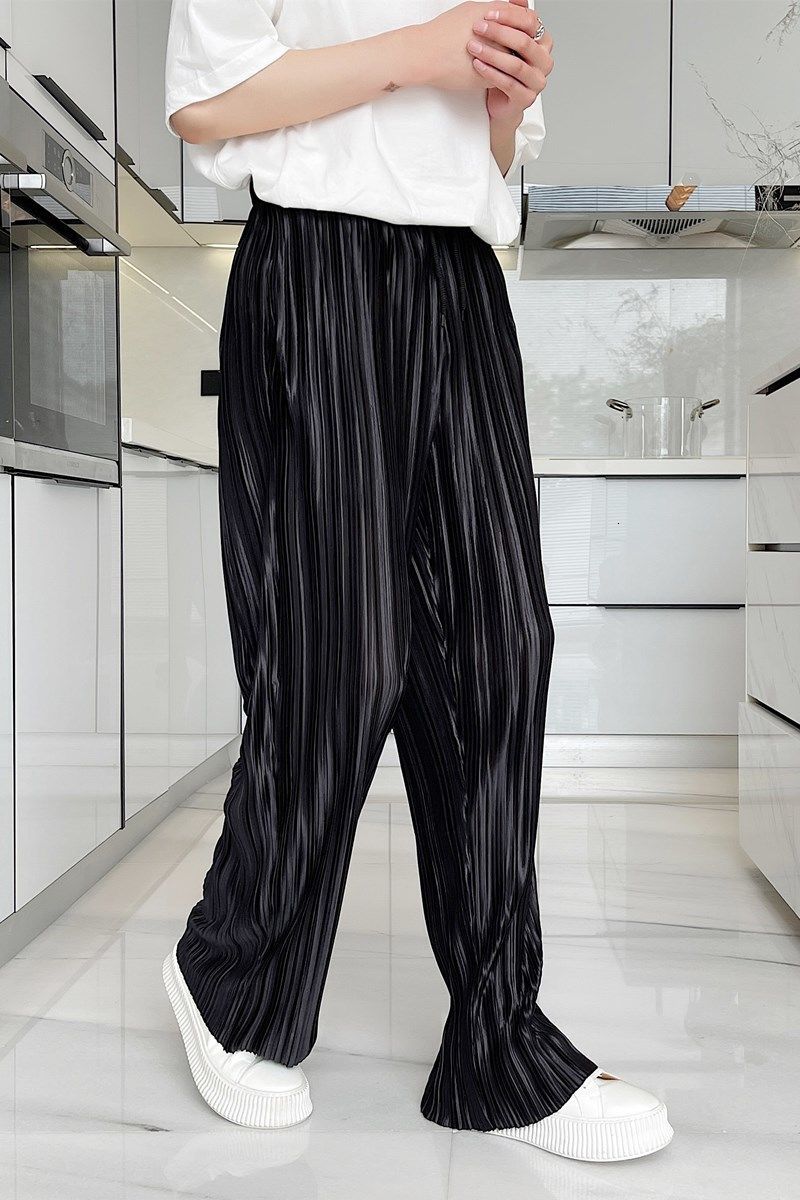 IEFB Men's Black Pleated Pants Men's Summer Korean Loose Casual Straight Wide Leg Pants Elastic Waist Pants 9Y7522 210524
