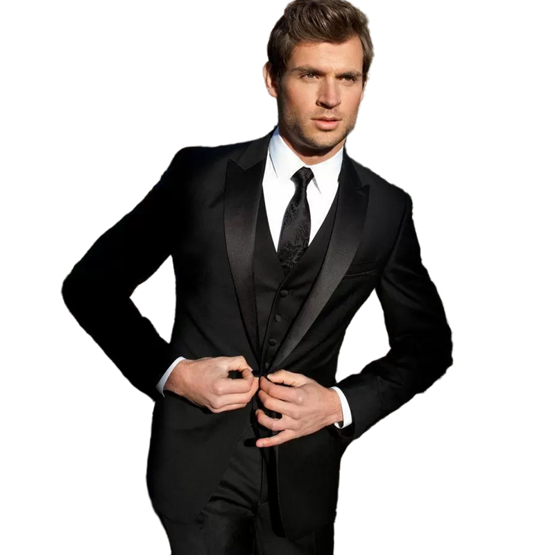 2022 Handsome Mens Suits Black Groom Tuxedos Groomsmen Men Wedding Party Blazer Prom Evening Formal Wear 3 Pieces Slim Fit Bridegroom Suit Jacket pant