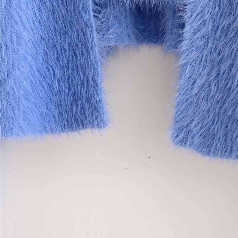 Causal Women Solid Blue Sweaters Fashion Ladies Streetwear Soft Loose Knitted Tops Elegant Female Chic Two Piece Set 210430