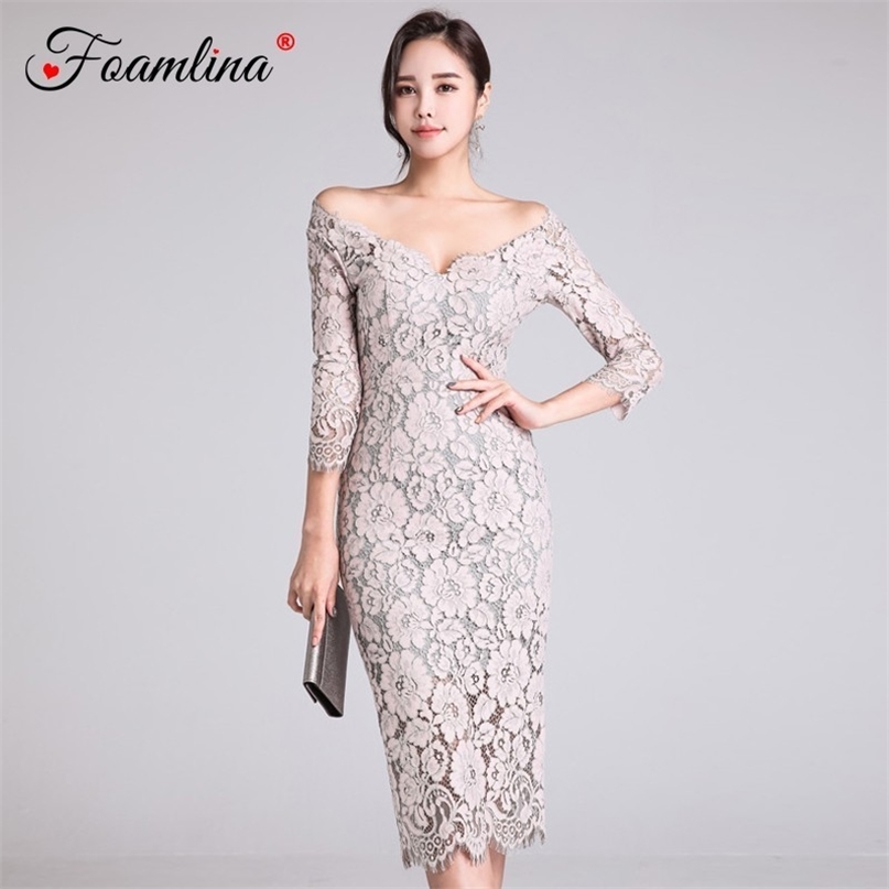 Sexy Floral Lace Bodycon Dress Off Shoulder Evening Party Sheath Spring Autumn 3/4 Sleeve Women Robe Femme 210603, As picture
Sexy Floral Lace Bodycon Dress Off Shoulder Evening Party Sheath Spring Autumn 3/4 Sleeve Women Robe Femme 210603, As picture