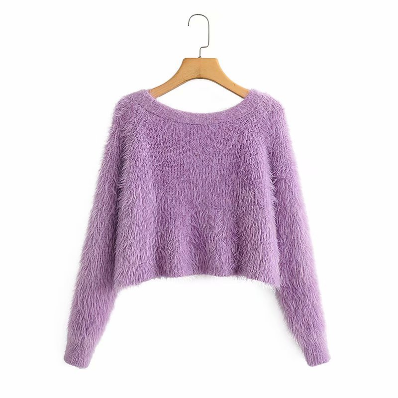 Sexy V-neck Long Sleeve Short Mohair Knit Women's Sweater Korean Style Loose Single Breasted Sweet Chic Female Coat 210507