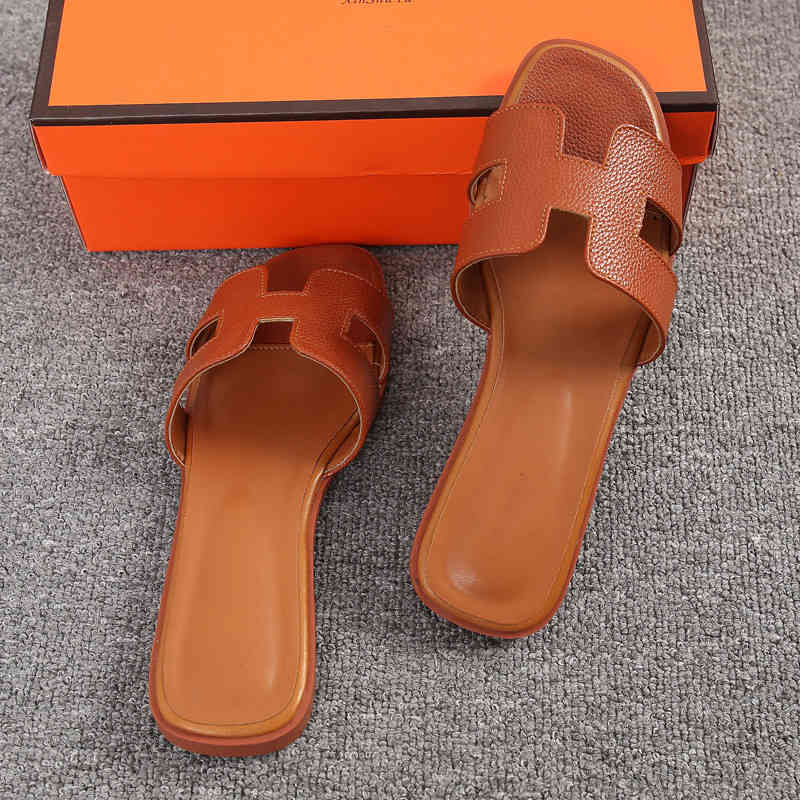 Sandals Women h slippers luxury flat shoes mark design square for woman plutonium leather sandals ladies will see slides in hollow 39RS