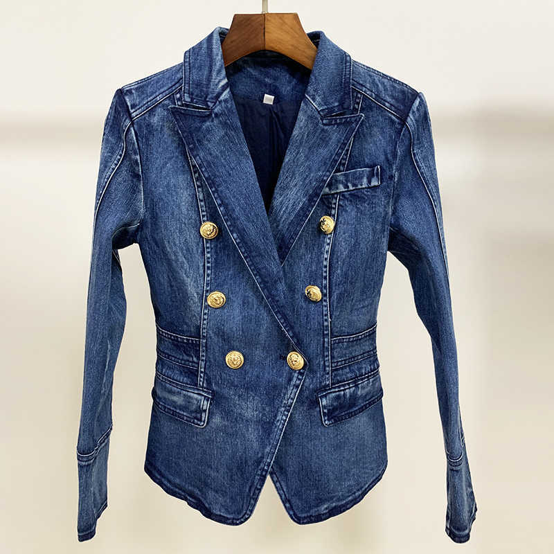 HIGH STREET Fashion Designer Blazer Jacket Women' Metal Lion Buttons Double Breasted Denim Blazer Outer Coat 201013, Denim blue
HIGH STREET Fashion Designer Blazer Jacket Women' Metal Lion Buttons Double Breasted Denim Blazer Outer Coat 201013, Denim blue