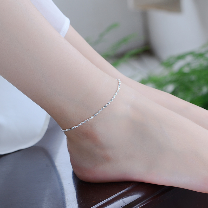 925 Sterling Silver Fashion Simple Elegant Twisted Chain Bracelets Jewelry For Woman Wave Anklet Gifts 210507