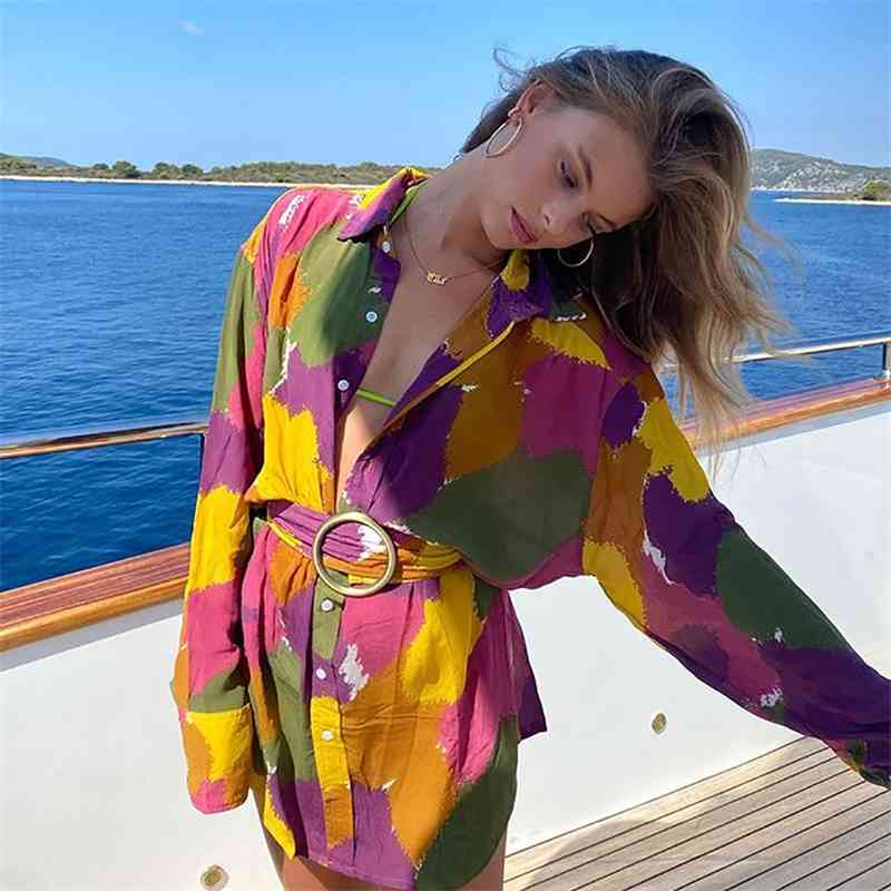Windy summer street print contrast belt waist shirt dress women' 8249, Picture color
Windy summer street print contrast belt waist shirt dress women' 8249, Picture color