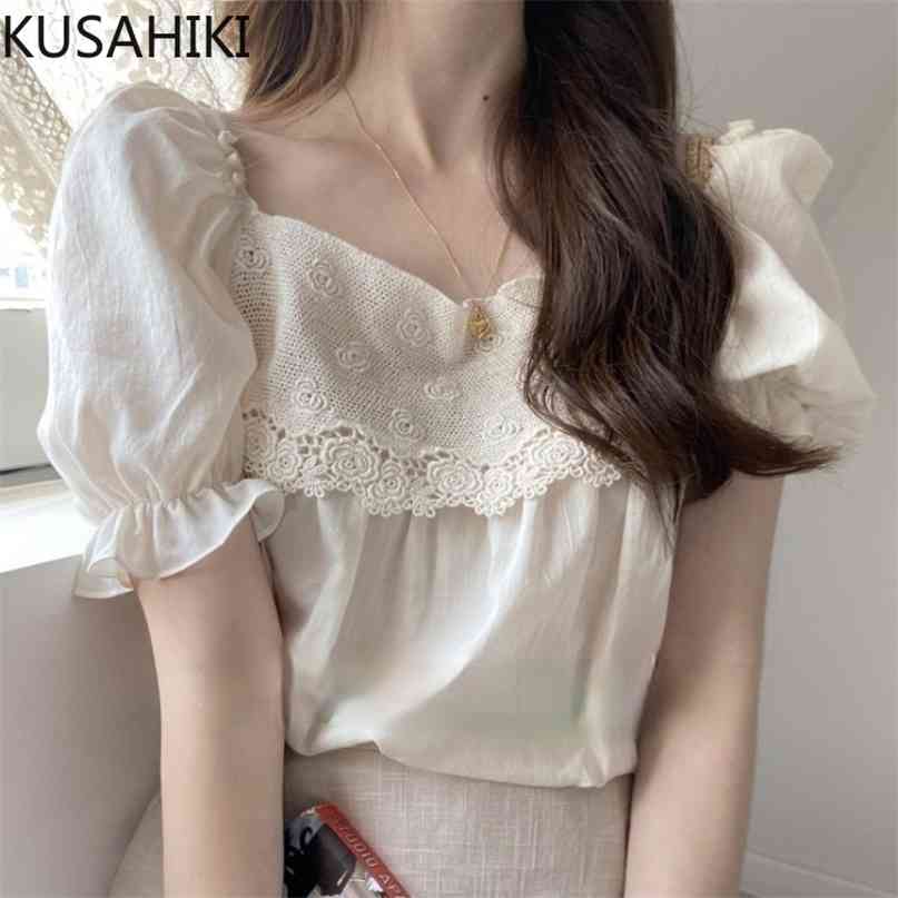 Woman Shirts Lace Patchwork Square Collar Puff Sleeve Blouse Tops Causal Korean Summer Blusas De Mujer 6H577 210603, Photo color
Woman Shirts Lace Patchwork Square Collar Puff Sleeve Blouse Tops Causal Korean Summer Blusas De Mujer 6H577 210603, Photo color