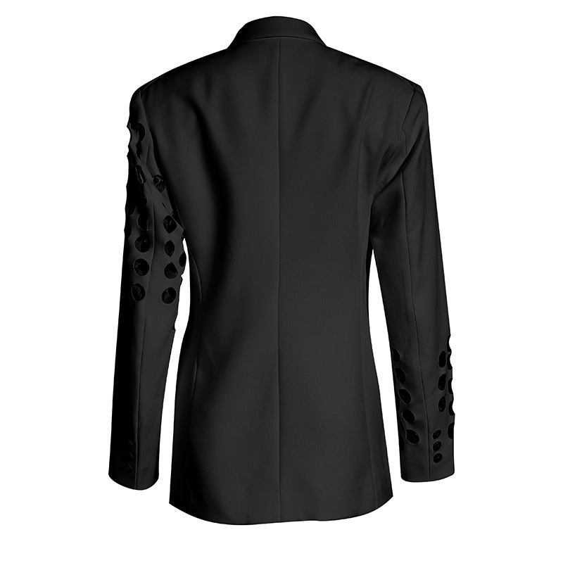Hollow Out Black Blazer Women Notched Long Sleeve Casual Minimalist Suit Female Autumn Fashion Clothing 210524
