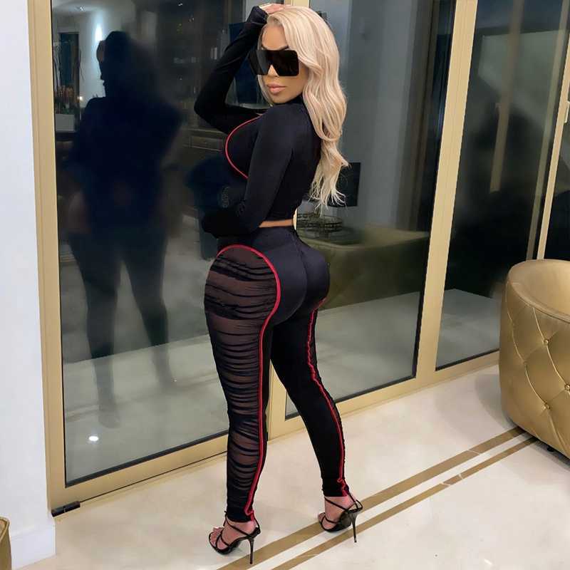 Elegant Sexy Two Piece Set Women Long Sleeve Crop Top and Bodycon Pants Set Party Club Outfits for Women 2 Piece Tracksuit Set Y0625