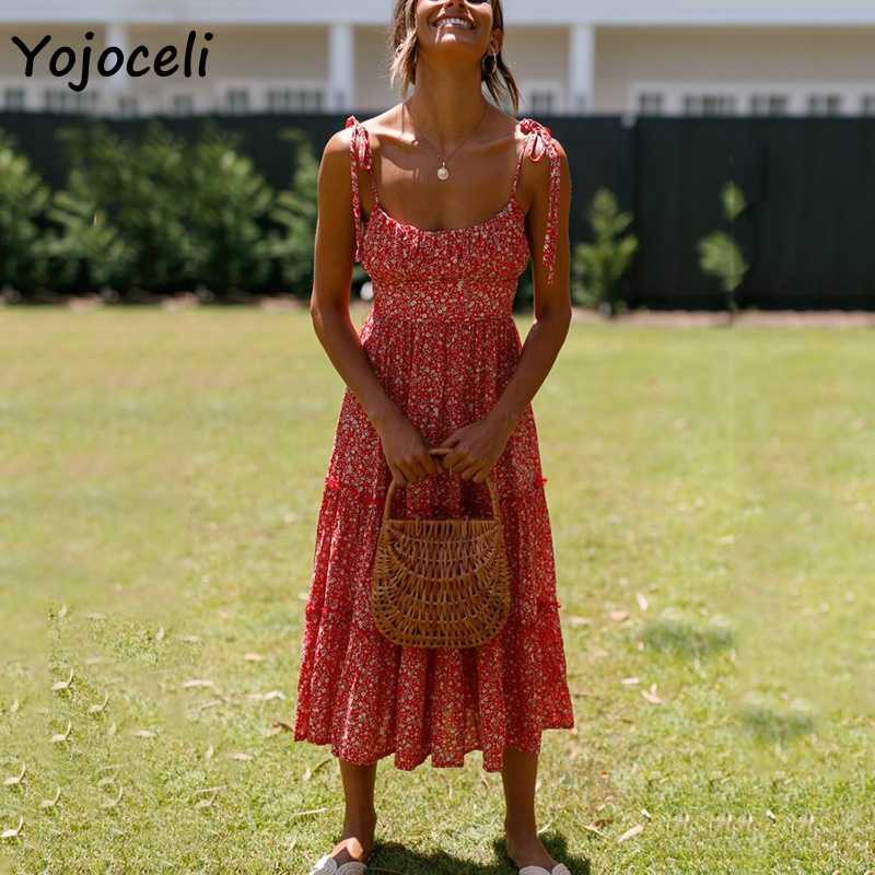 Yojoceli chic floral print sundres boho beach midi female vestidos big pendulum 210609