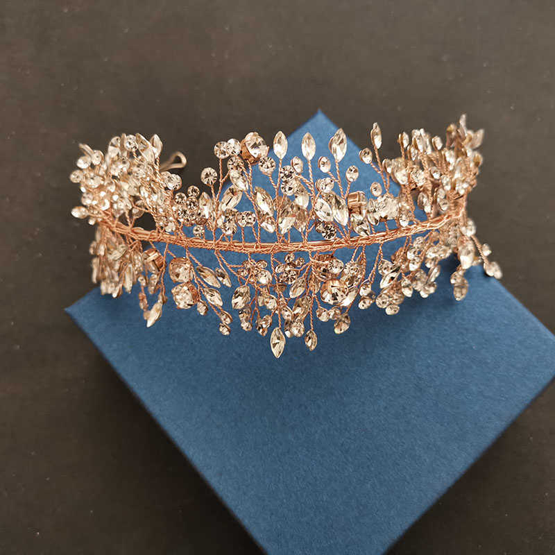 SLBRIDAL Handmade 3 Colors Crystal s Bridal Tiara Headband Wedding Crown Hair Accessories Bridesmaids Women Jewelry 210707