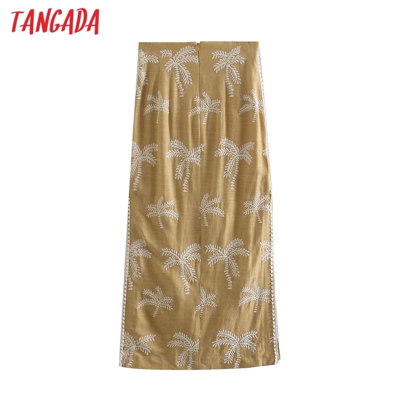 Women Embroidery Midi Skirt Faldas Mujer Vintage Zipper High Street Ladies Chic Mid Calf Skirts JE08 210416